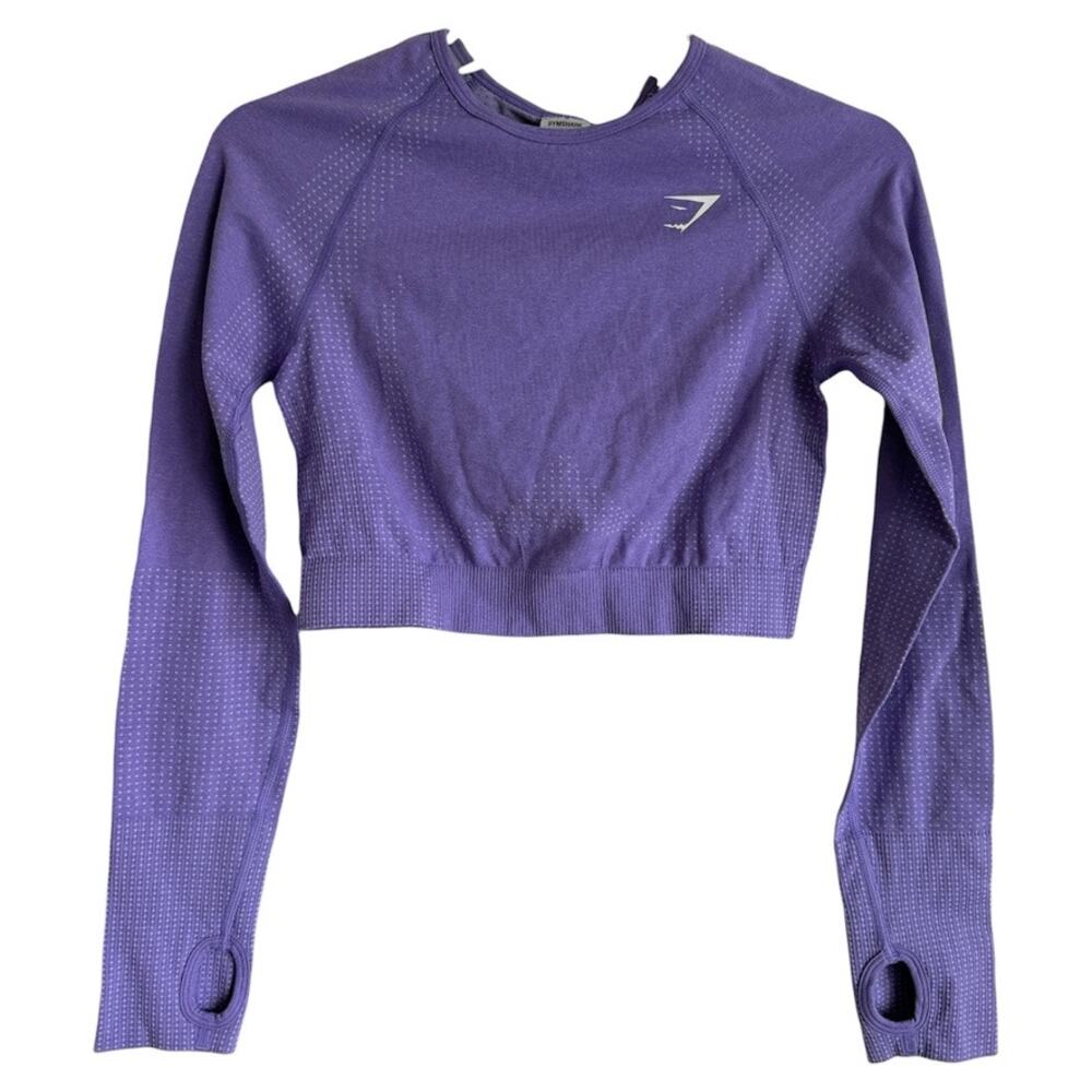 Gymshark Vital Seamless 2.0 Long Sleeve Crop Top Purple Marl Size Med Activewear